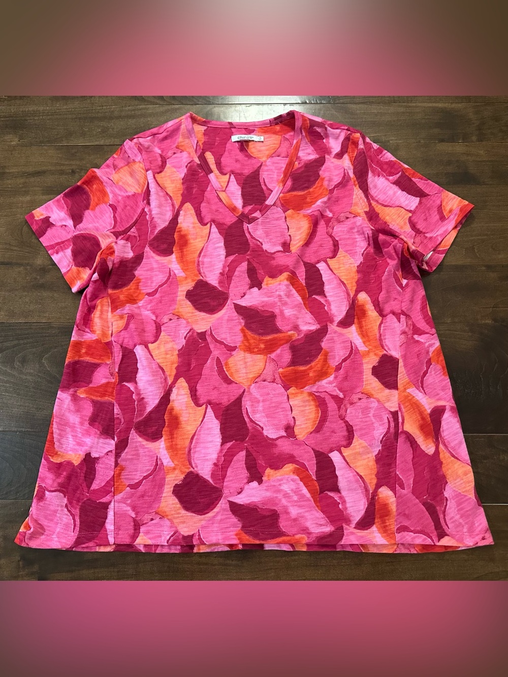 🌟 Chico's Bright Pink and Orange V-Neck Top